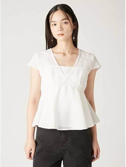 Amazon | [フレイ アイディー] Vネックペプラムシアーブラウス